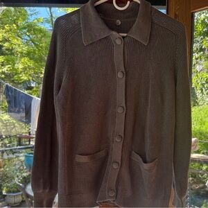 Margaret O'Leary Women's Dark Green Button-Up Sweater, Cotton knit